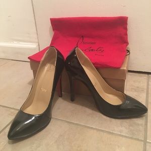 Black patent leather designer heels